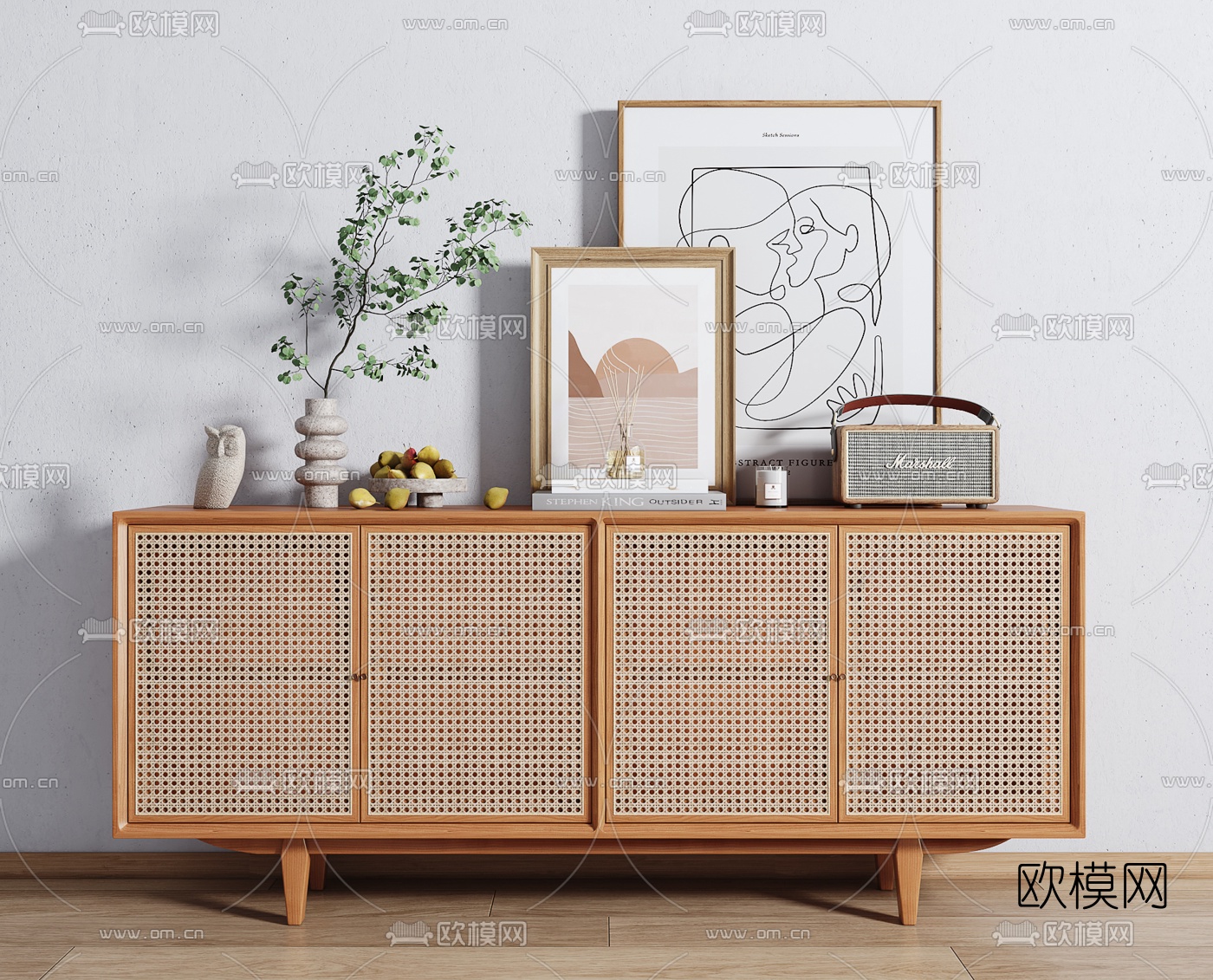 北欧原木玄关边柜3d模型下载（渲染图1）