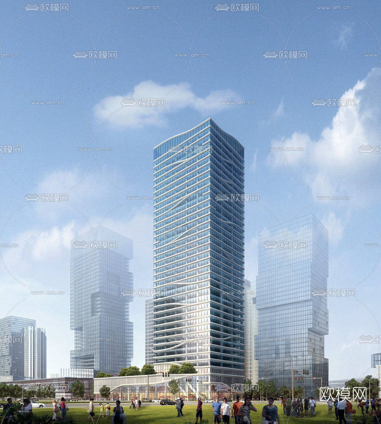 现代高层办公楼建筑外观3d模型下载