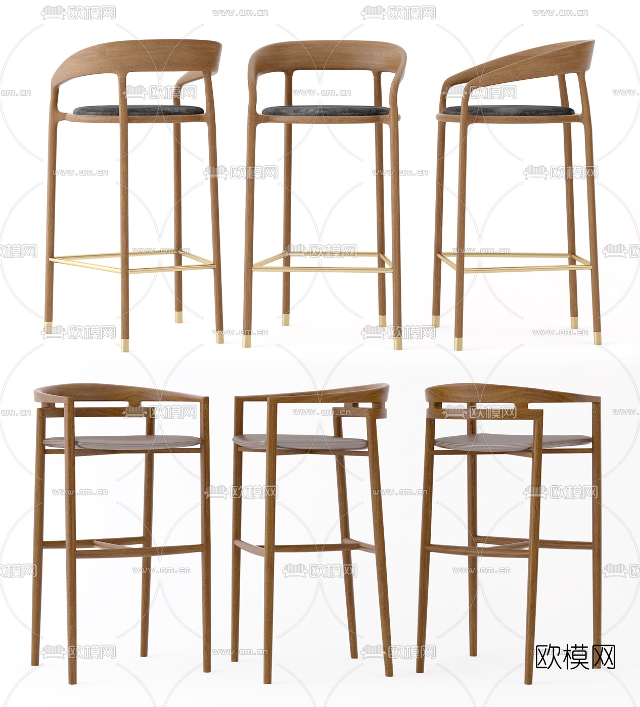 北欧木质吧椅3d模型下载