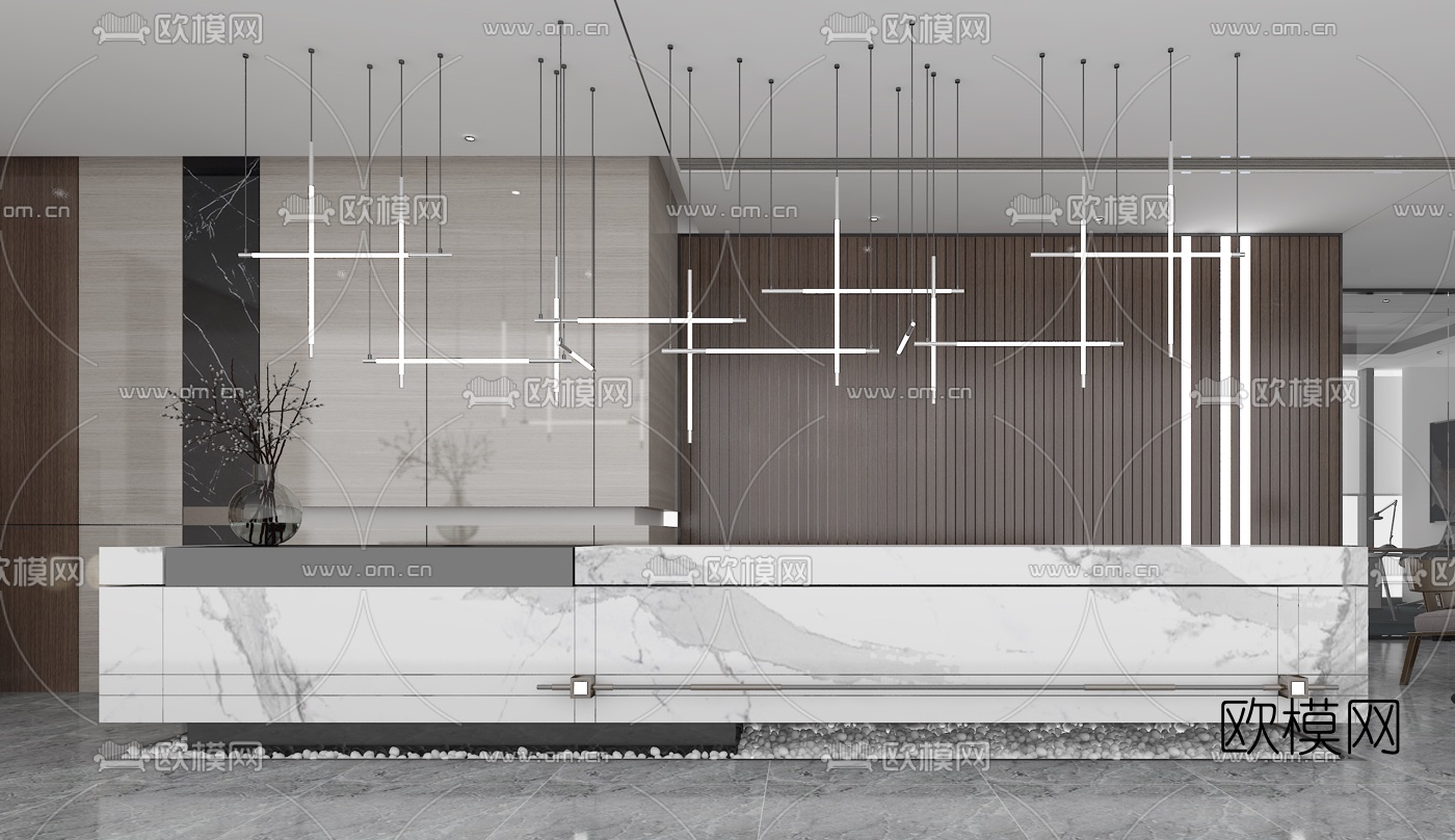 现代办公接待台su模型下载（渲染图1）