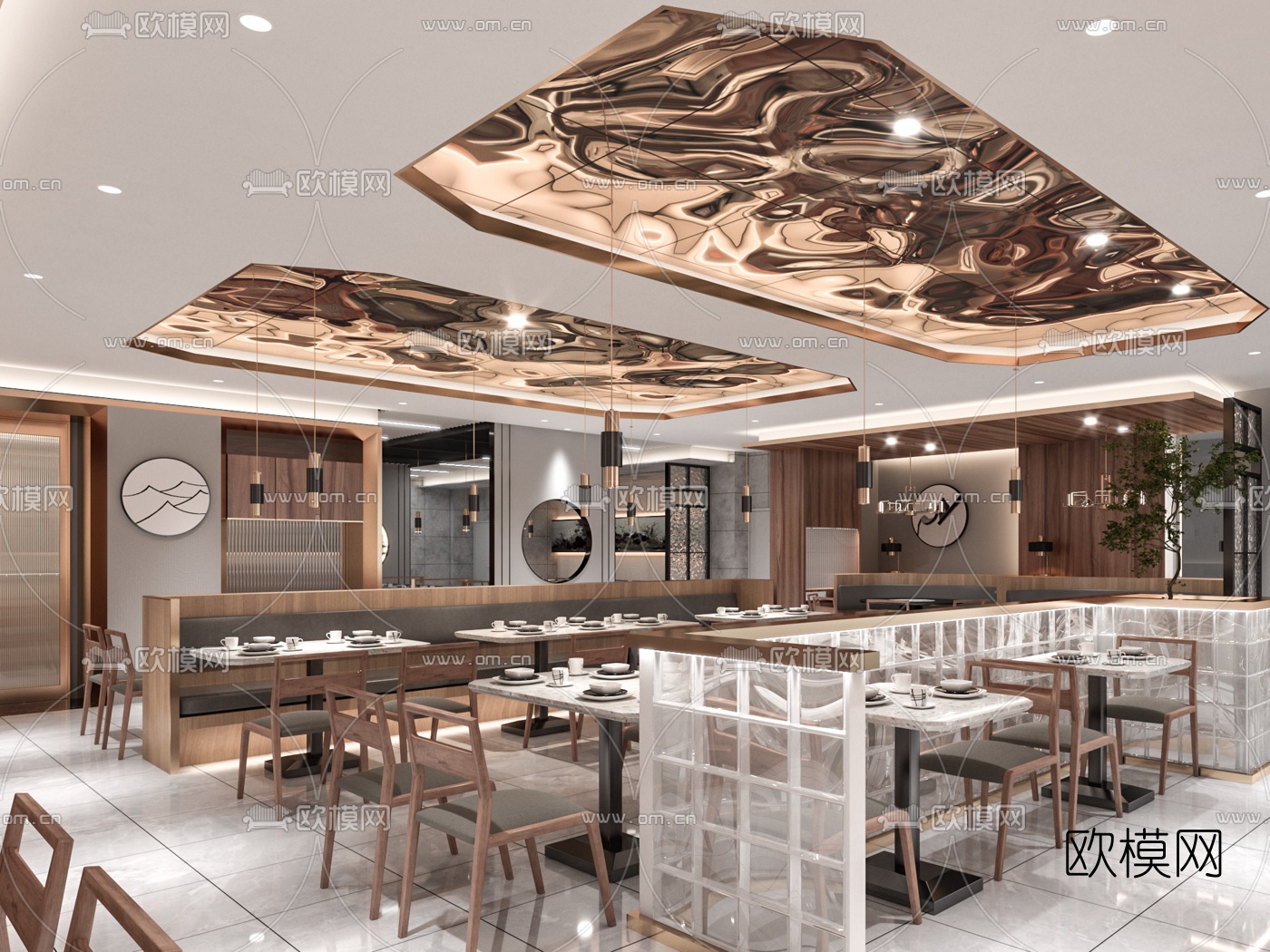 新中式轻奢快餐厅3d模型