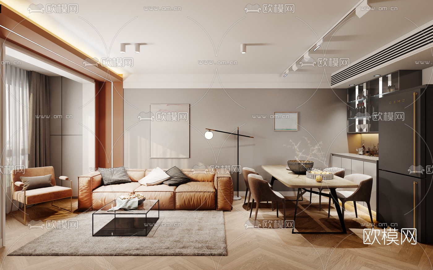 北欧客厅餐厅3d模型下载（渲染图1）