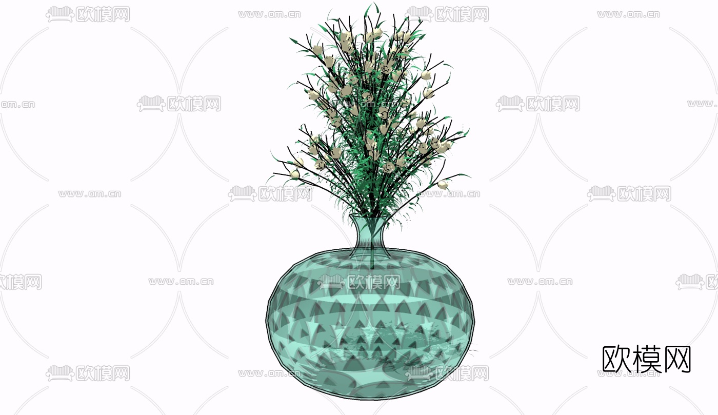 现代玻璃花瓶花卉免费su模型
