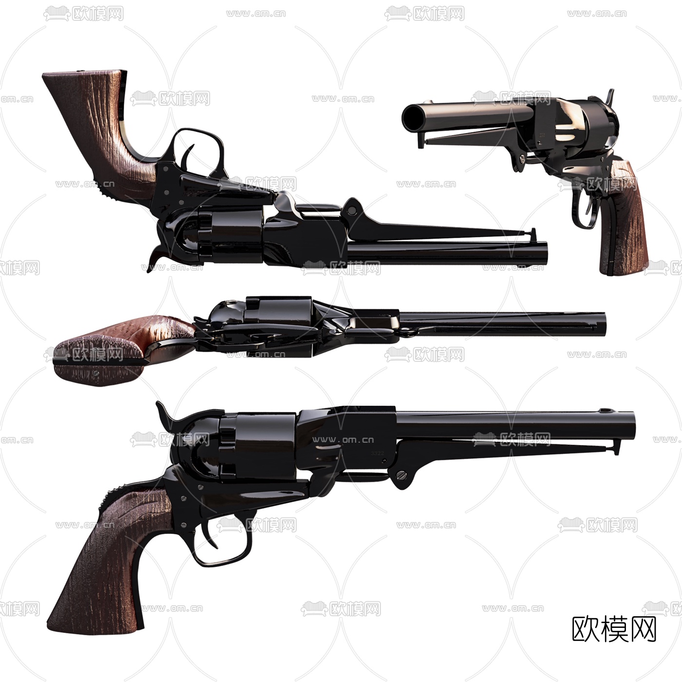 现代左轮手枪3d模型下载（渲染图1）