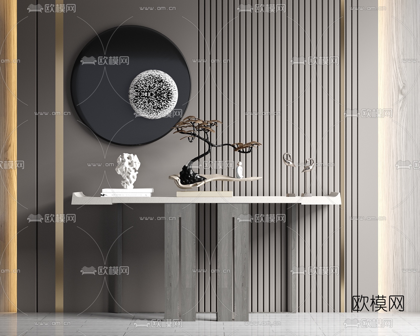 现代轻奢端景条案su模型下载（渲染图1）