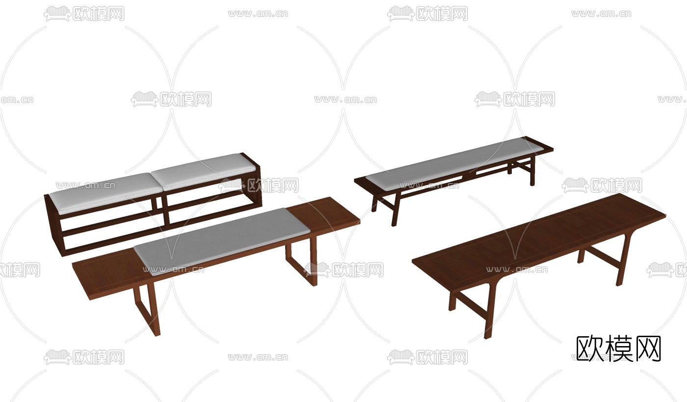 现代实木长凳su模型下载