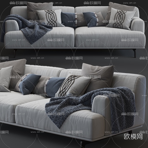 现代布艺双人沙发3d模型下载(渲染图1)