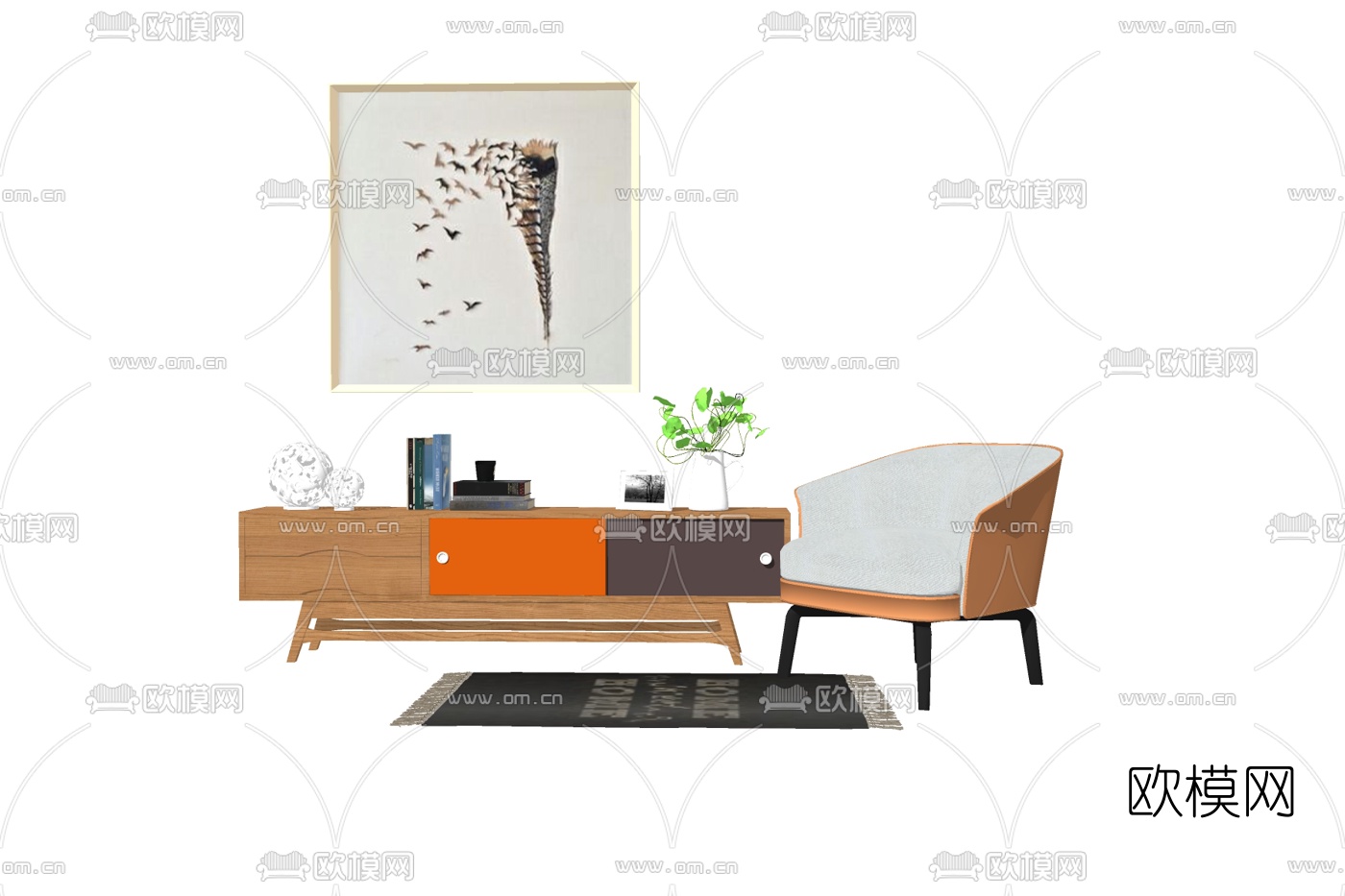 现代电视柜su模型下载