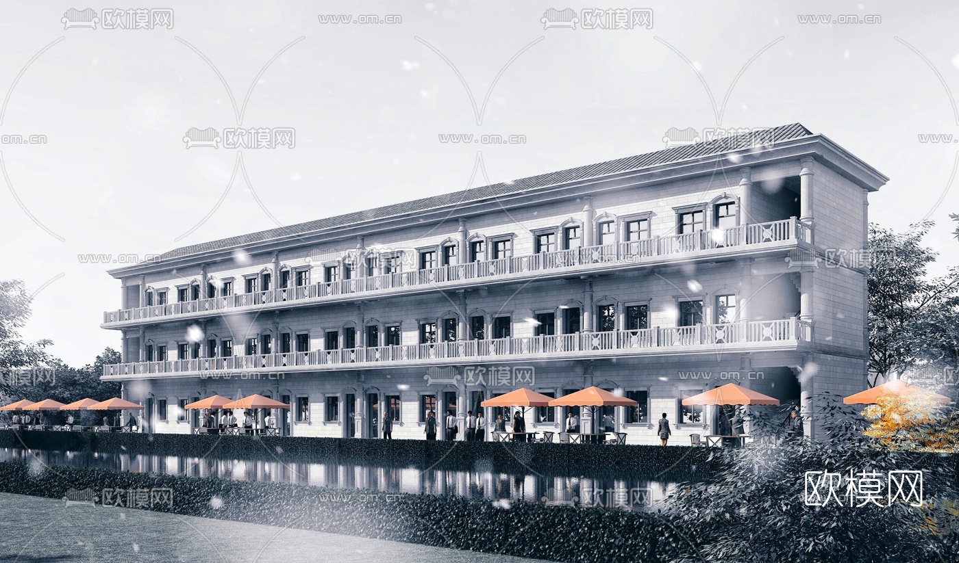 简欧职员宿舍楼外观3d模型下载