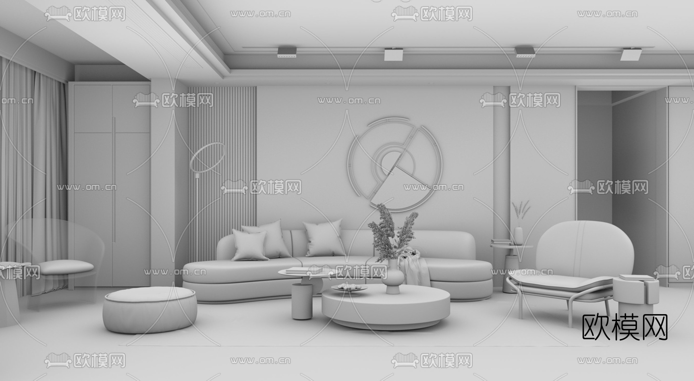 现代布艺组合沙发su模型下载（渲染图3）