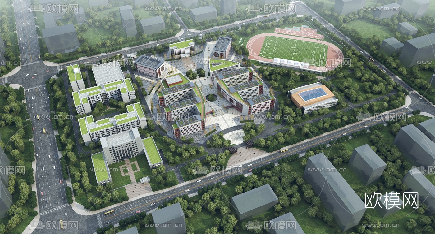 现代学校鸟瞰3d模型下载