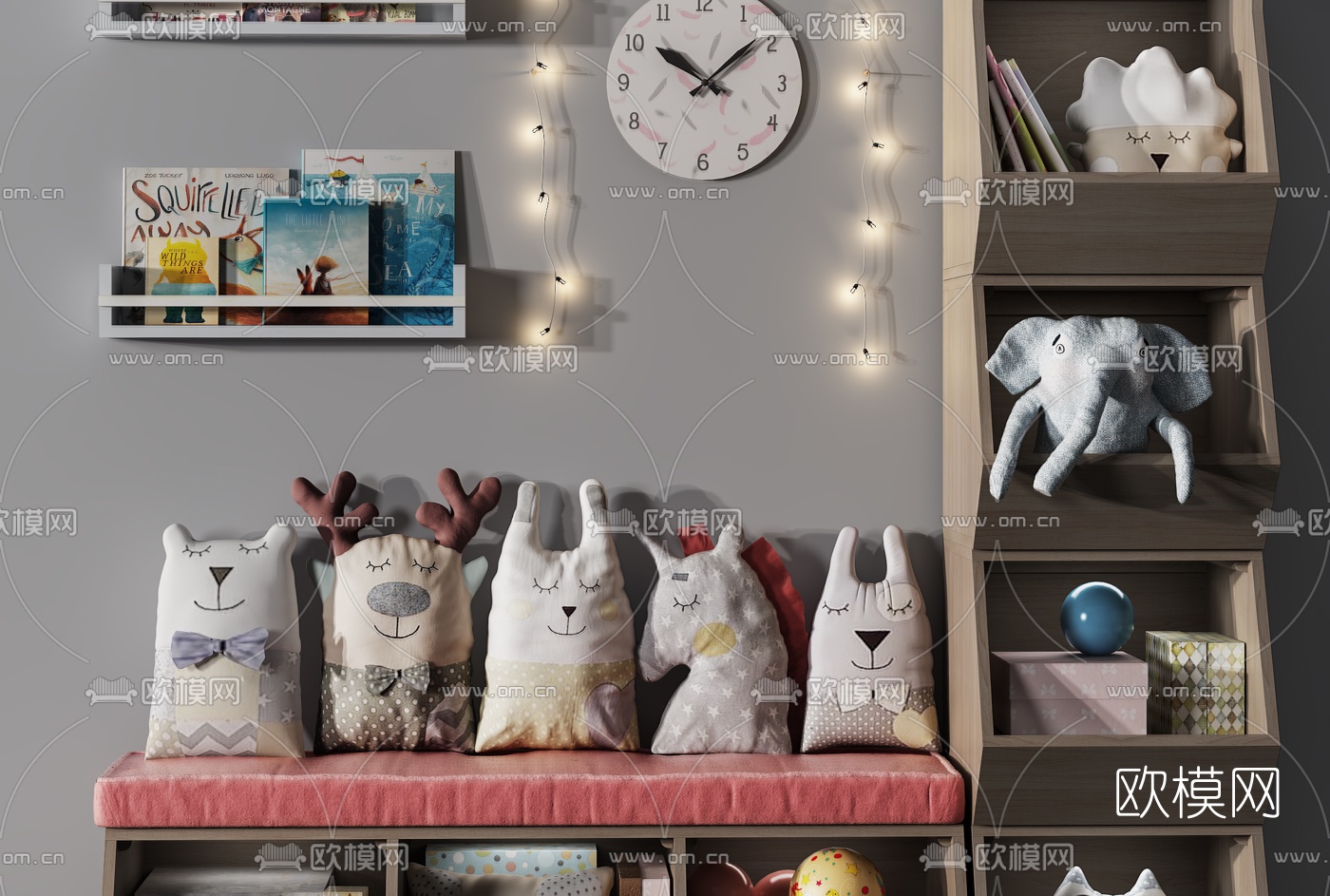 现代儿童玩具收纳柜3d模型下载（渲染图2）