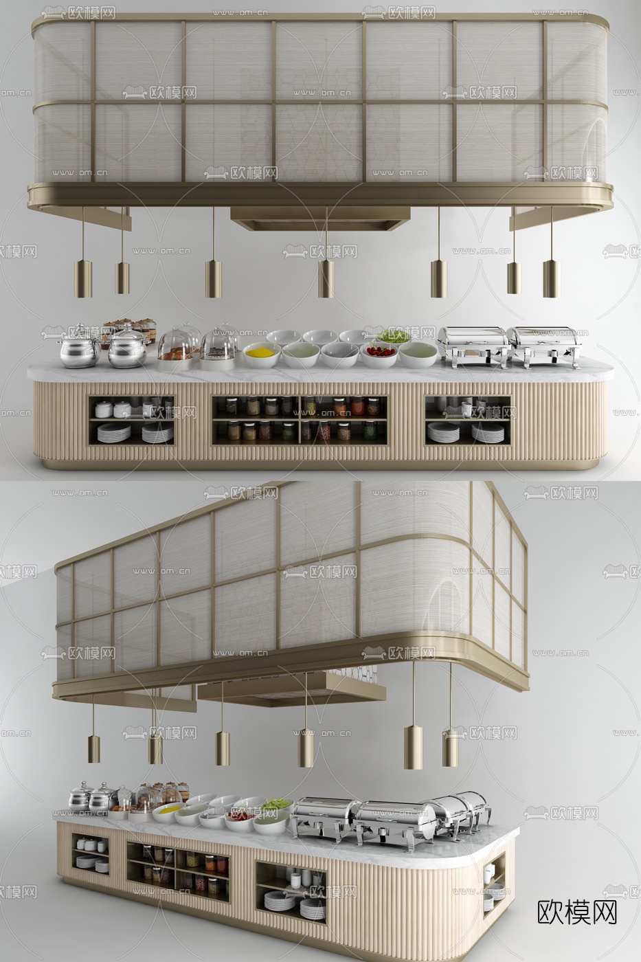 现代轻奢自助餐台3d模型