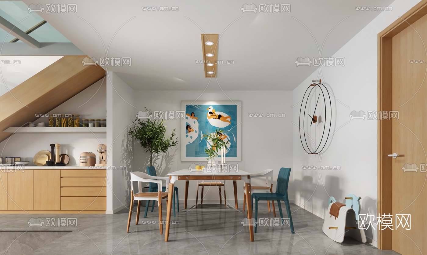 北欧跃式客厅餐厅3d模型