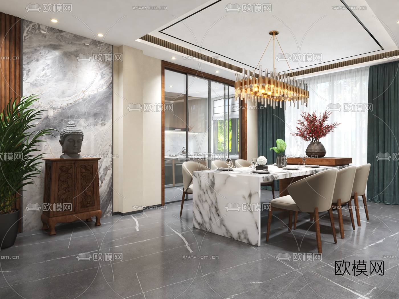 新中式餐厅厨房3d模型