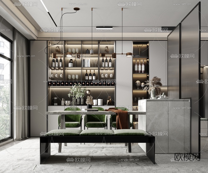 现代中岛餐厅3d模型下载