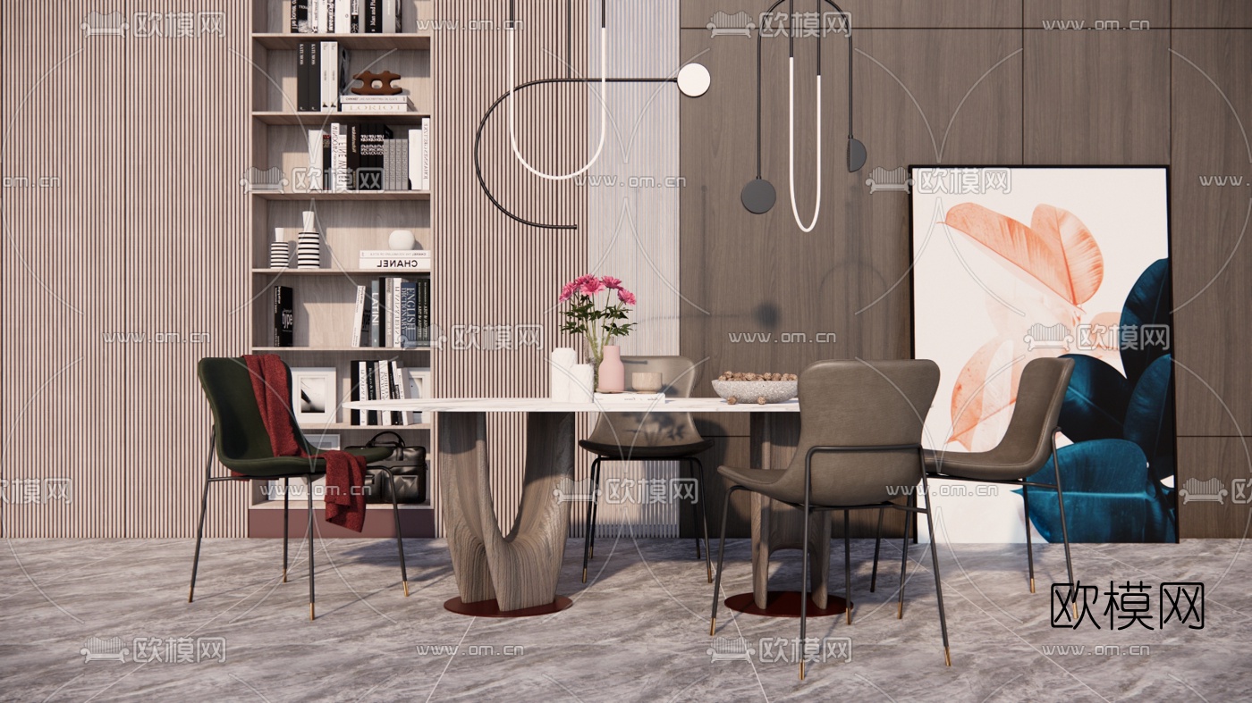 现代轻奢餐桌椅su模型下载（渲染图1）