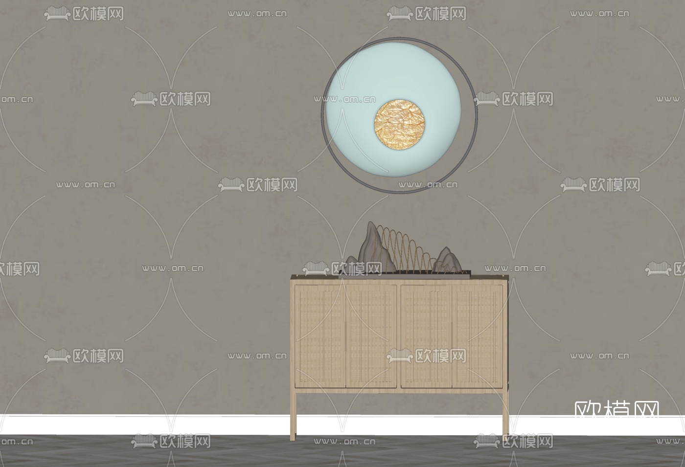 新中式端景条案su模型