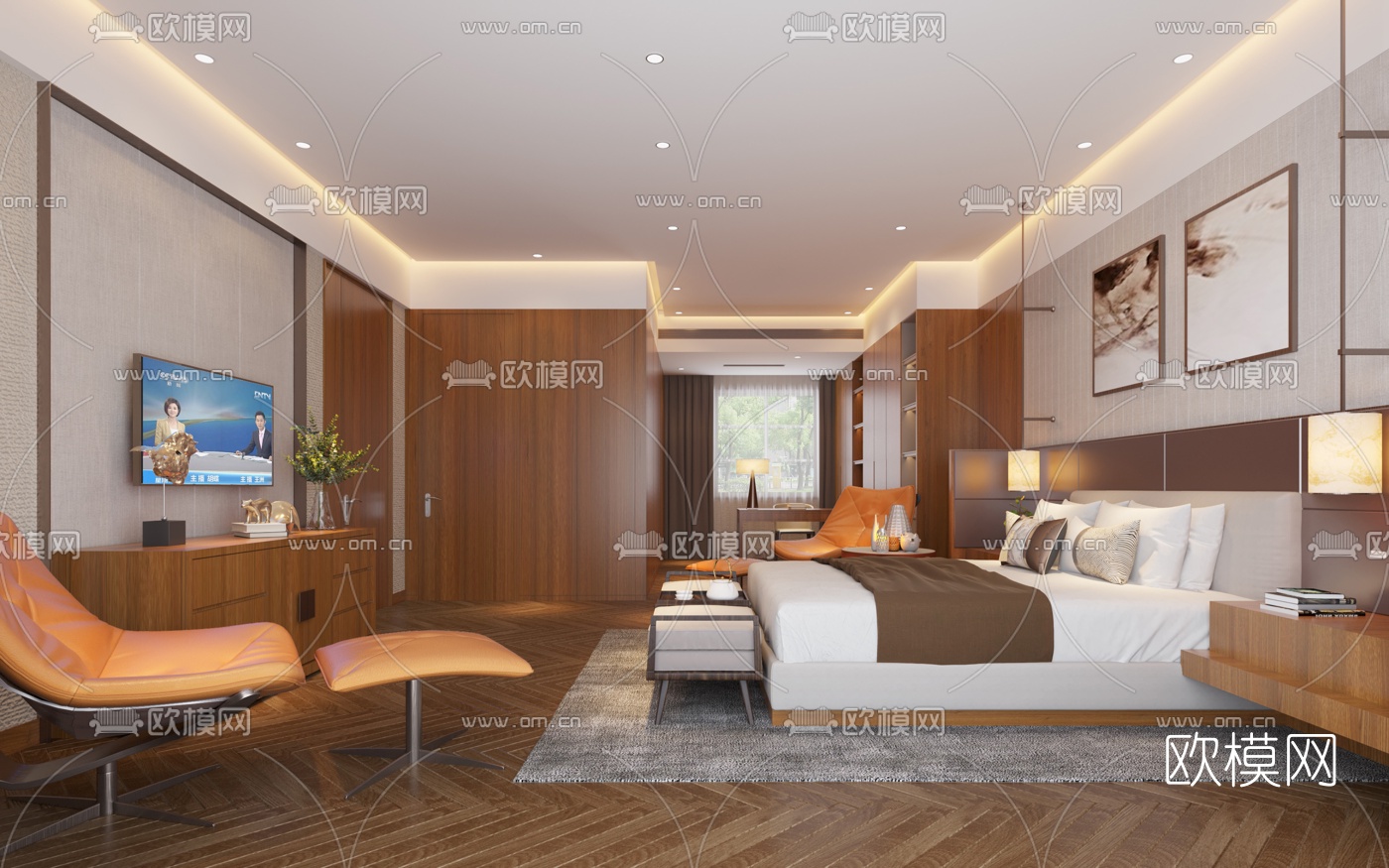 新中式卧室主人房免费3d模型下载