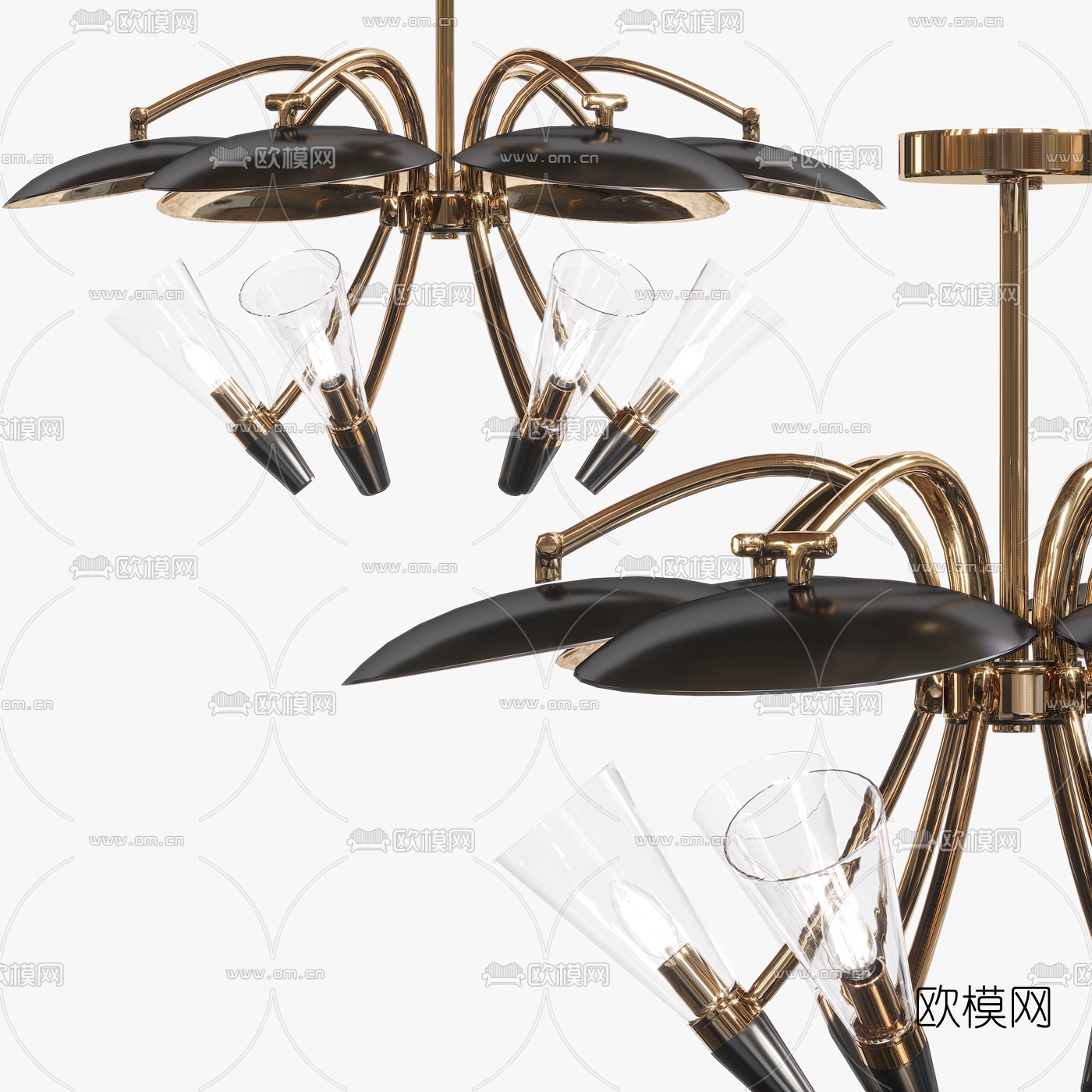 后现代金属多头吊灯3d模型