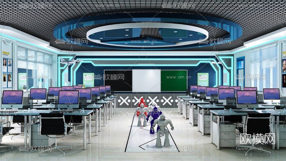 后现代学校电脑室3d模型下载(渲染图1)
