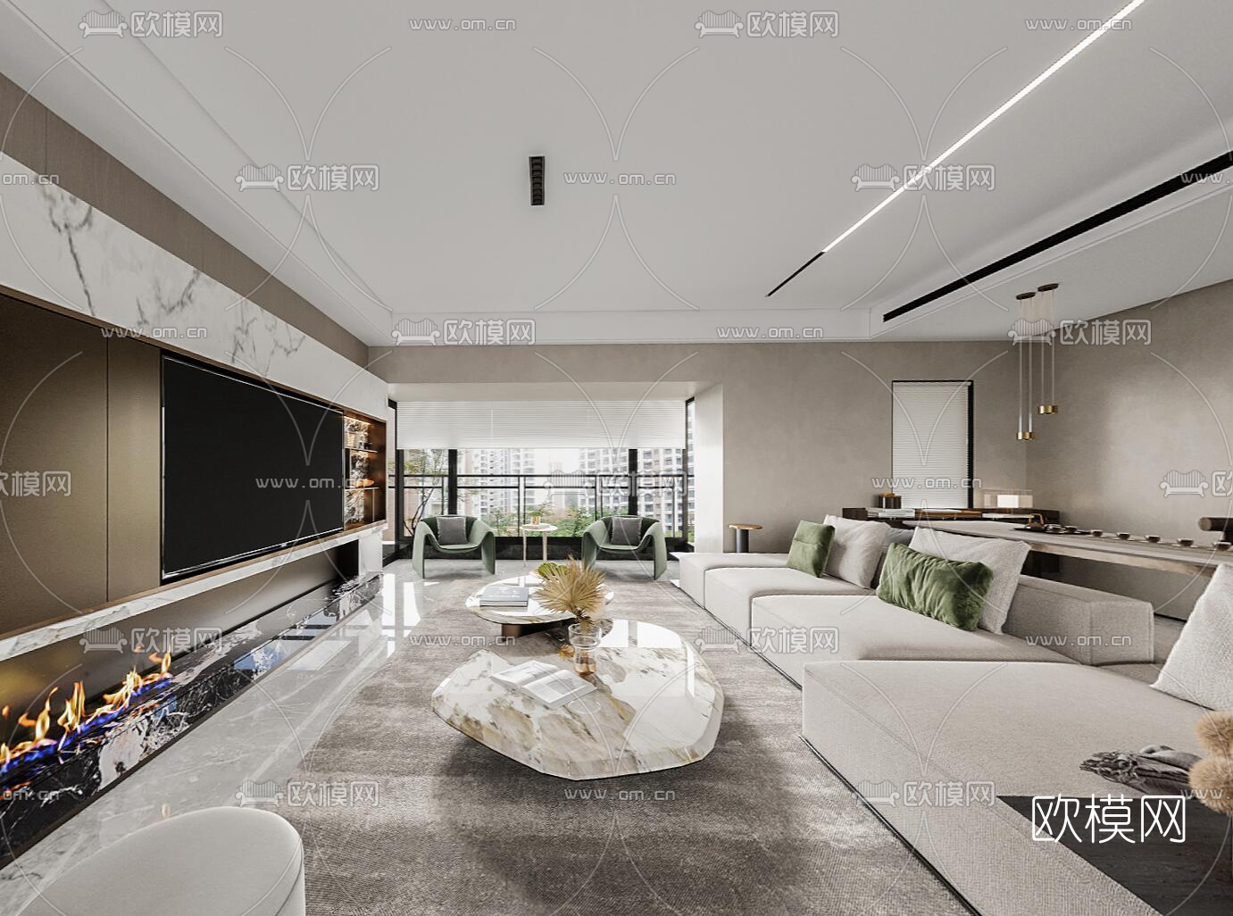 现代客厅餐厅vr全景3d模型
