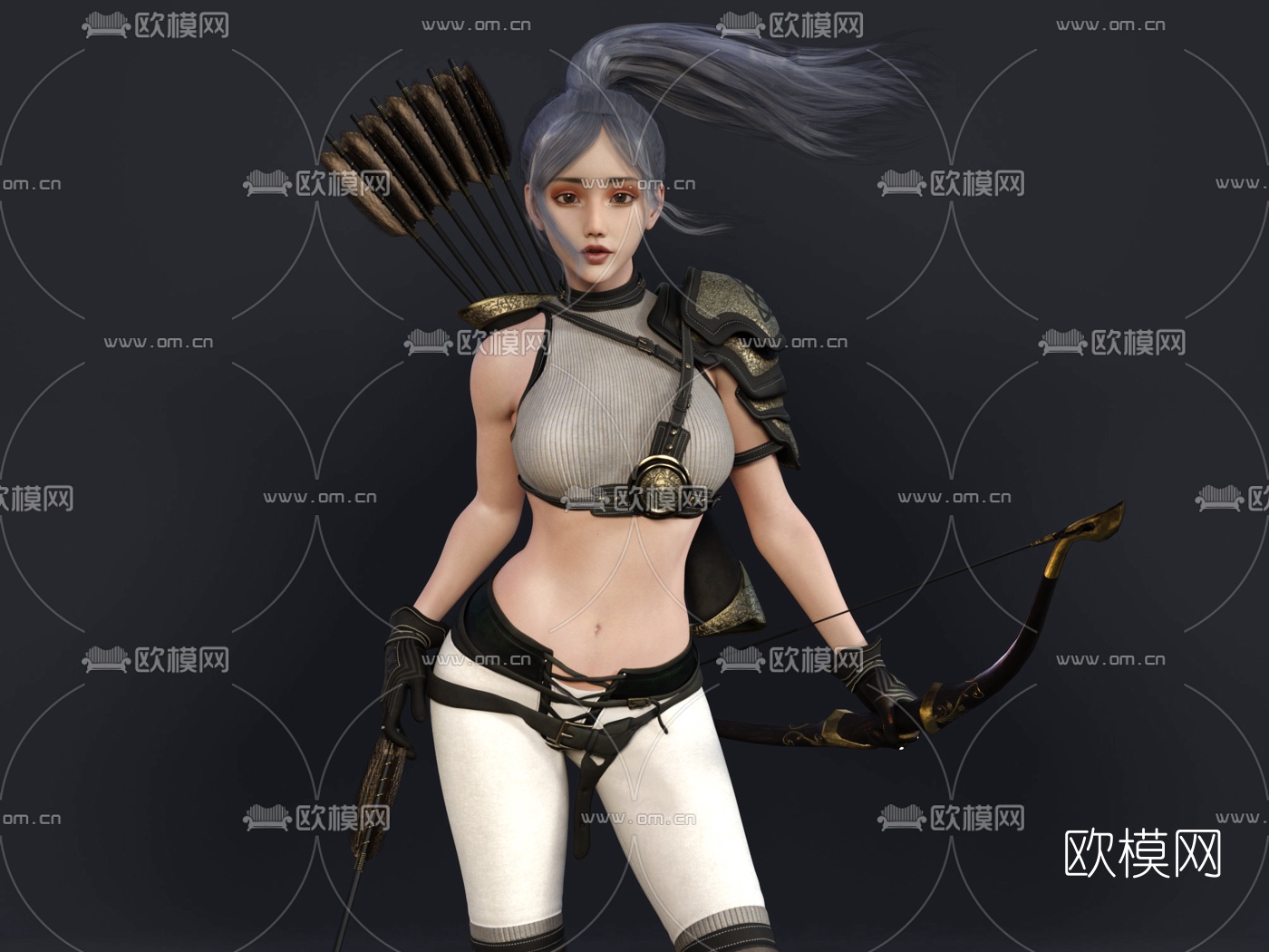 现代女性弓箭射手人物3d模型下载（渲染图2）