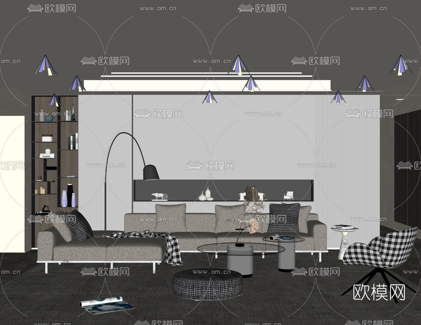现代客厅su模型下载（渲染图2）