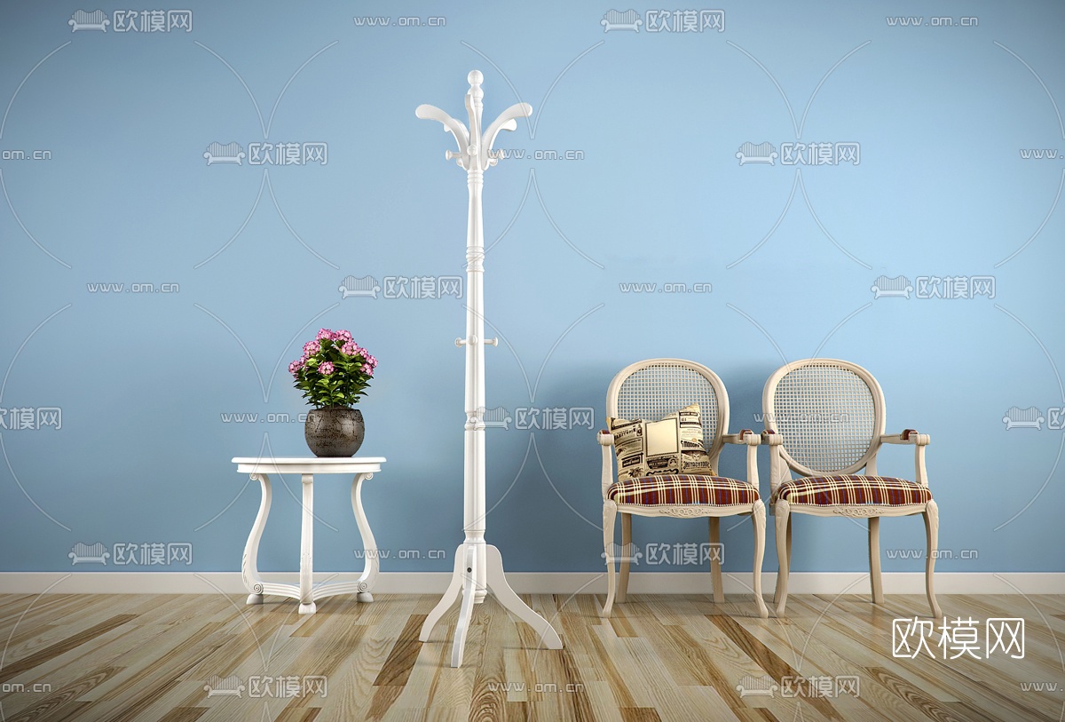 美式衣帽架休闲椅免费3d模型