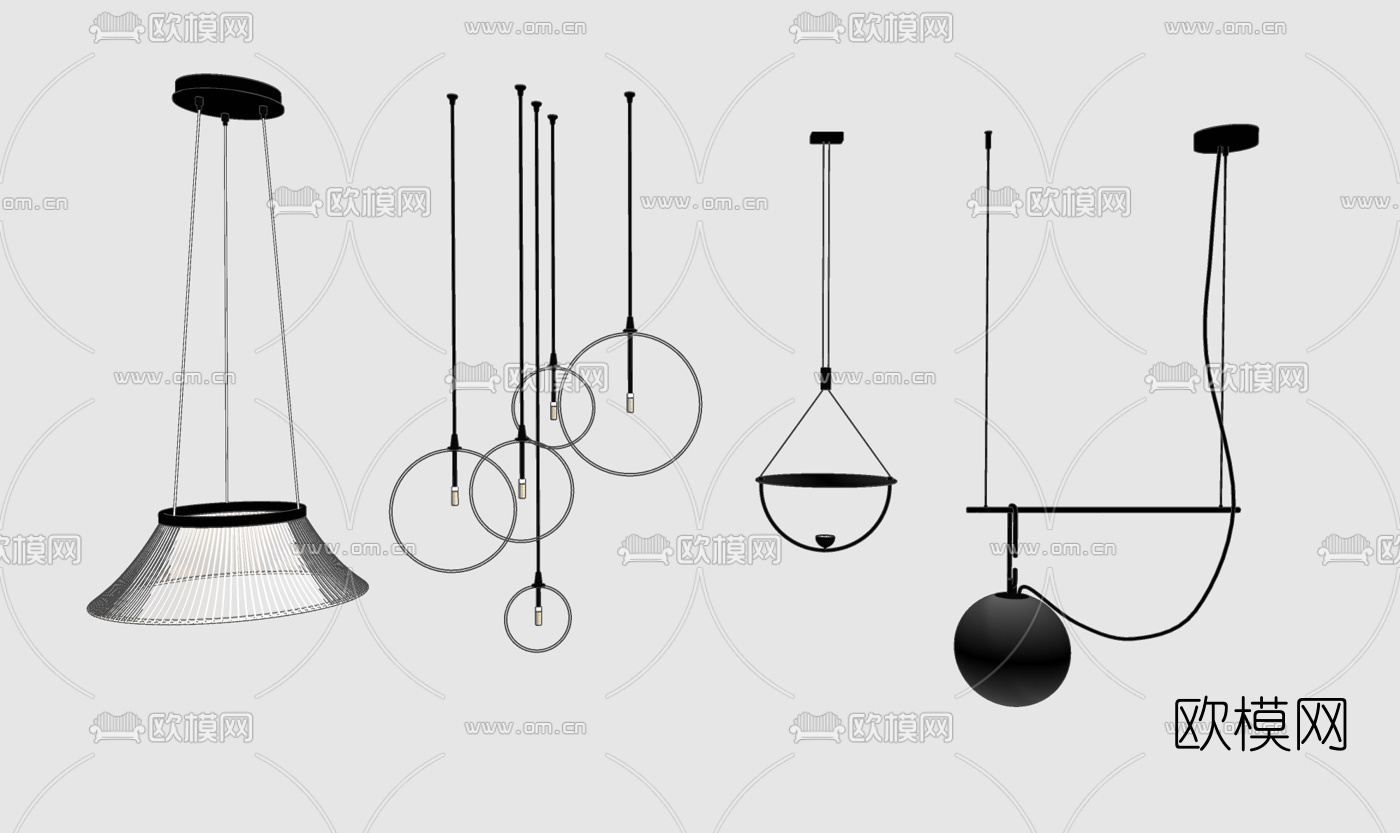 现代金属吊灯su模型下载（渲染图2）