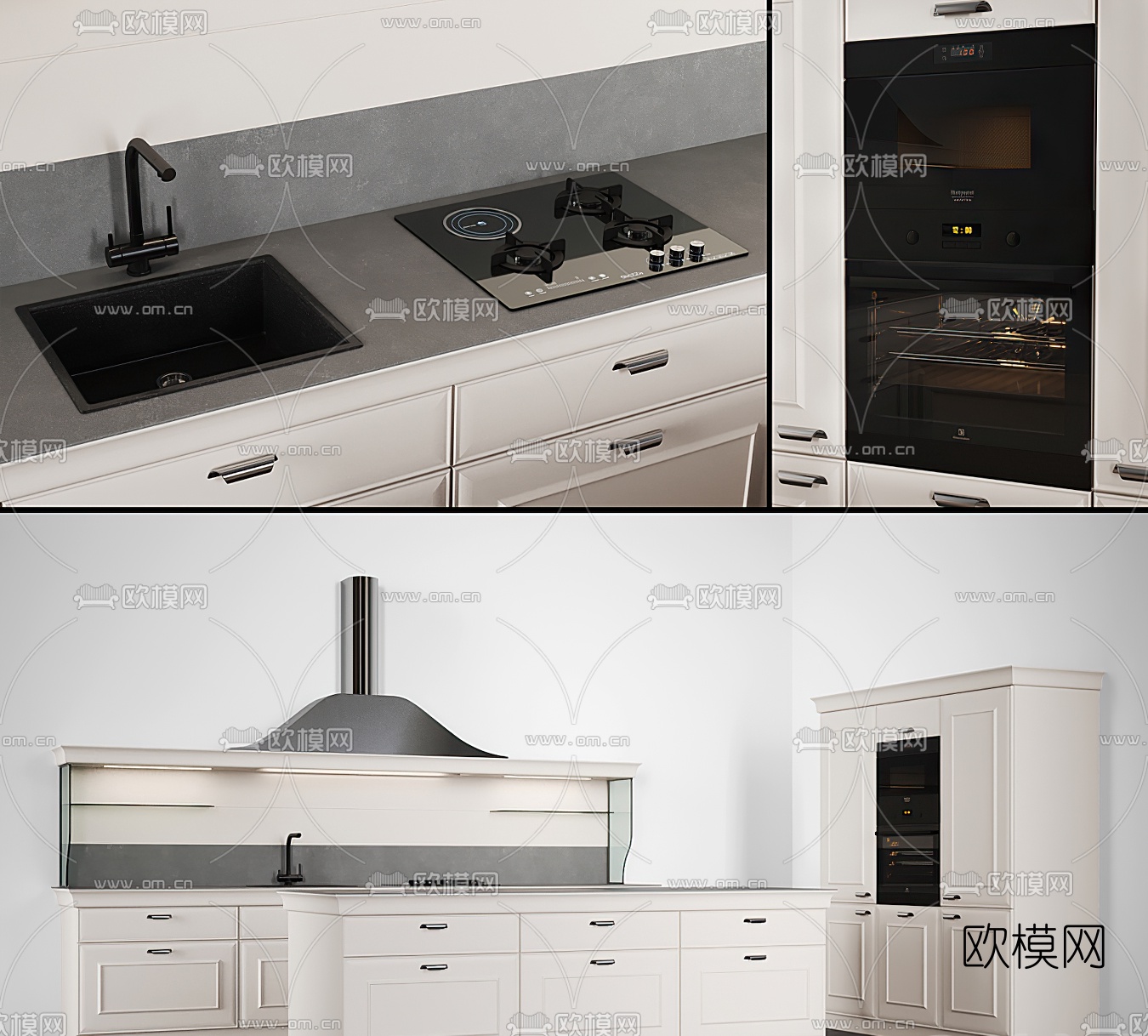 现代橱柜中岛柜3d模型下载（渲染图2）