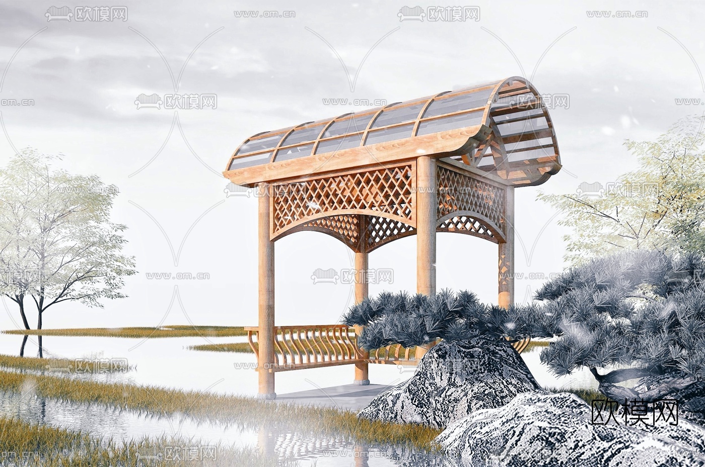 中式凉亭景观亭3d模型