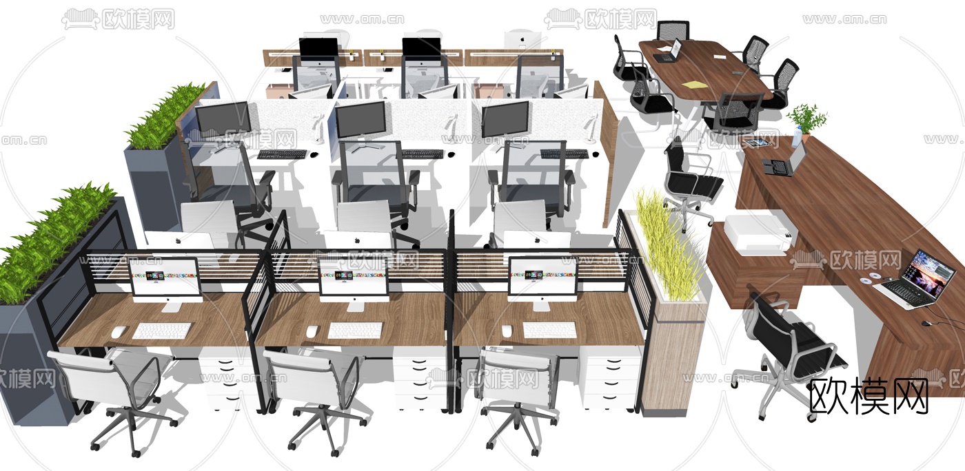 现代卡座办公桌椅su模型下载（渲染图1）