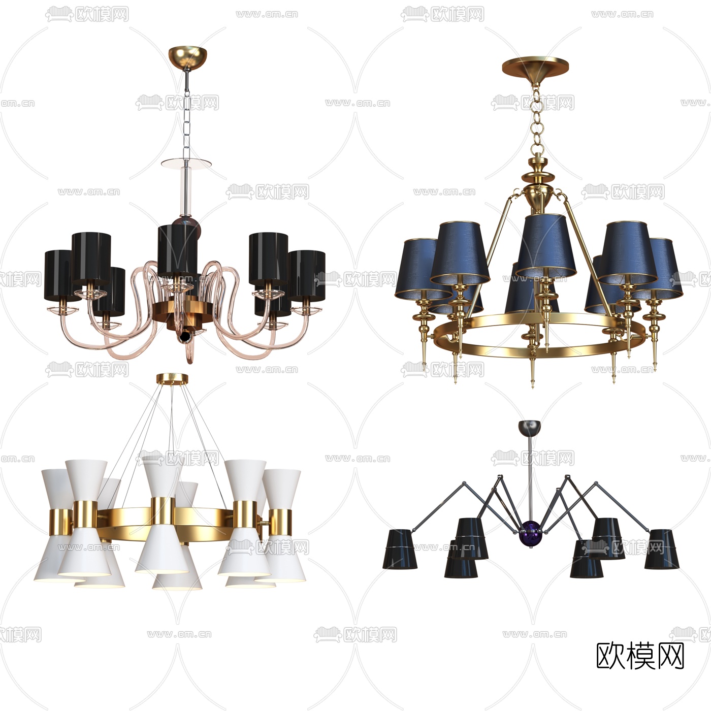 现代金属吊灯组合3d模型下载