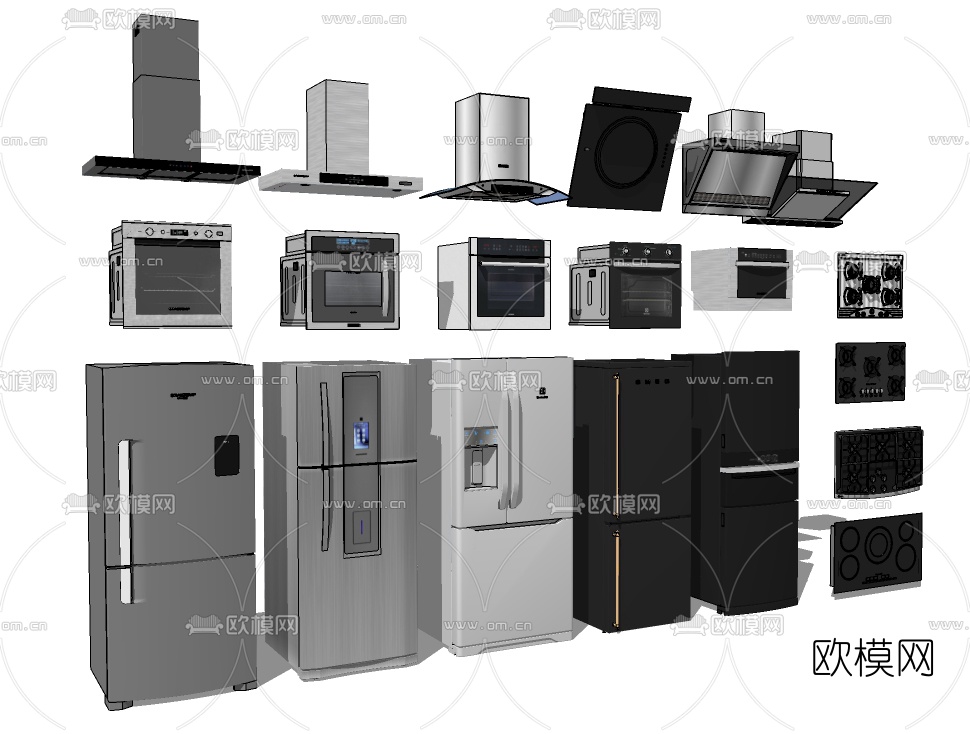 现代冰箱抽油烟机su模型下载（渲染图2）