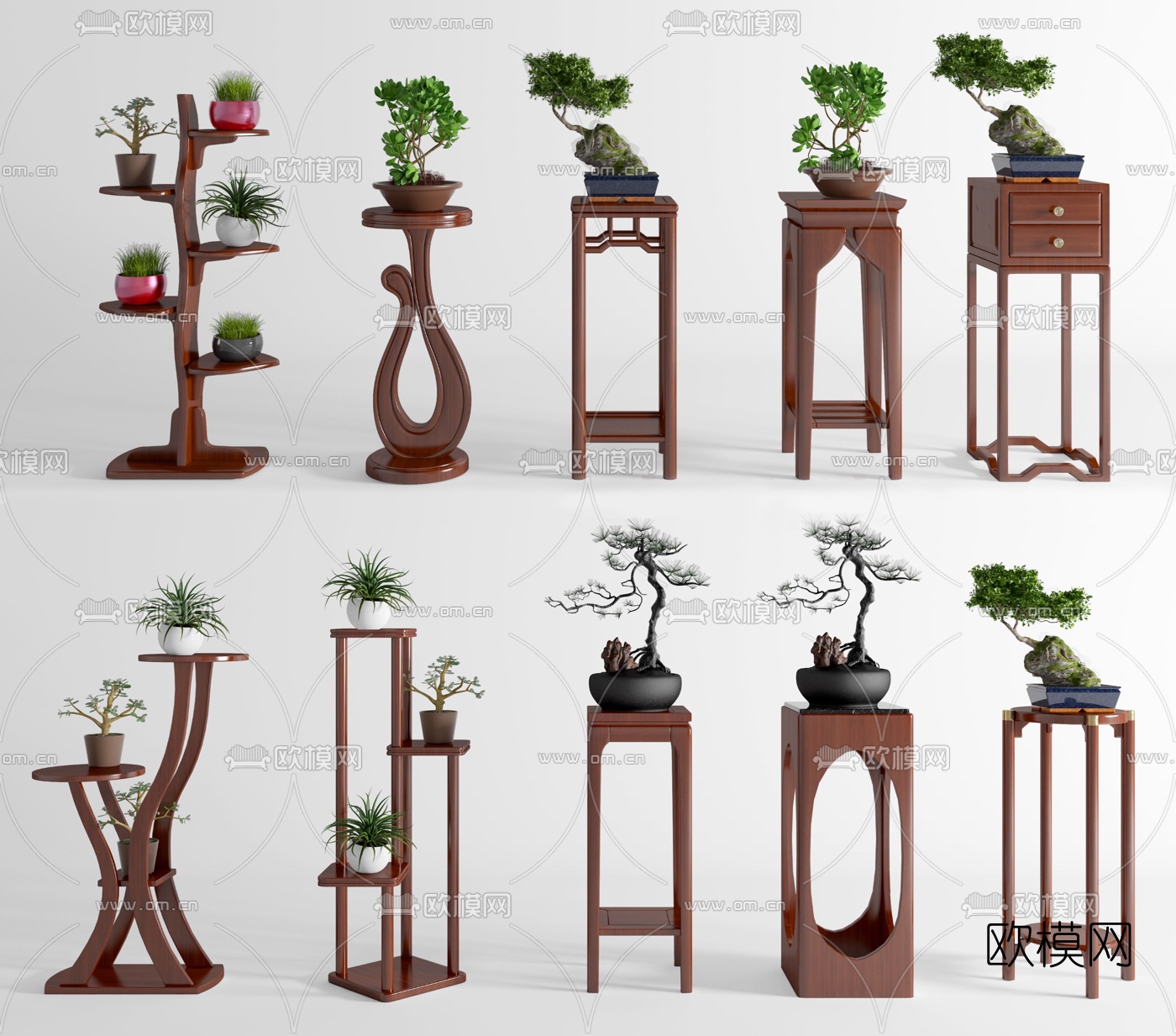新中式绿植花架盆栽盆景3d模型