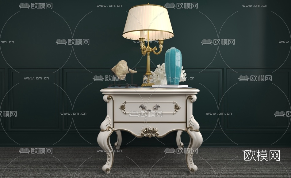 欧式雕花电视柜茶几3d模型下载(渲染图3)