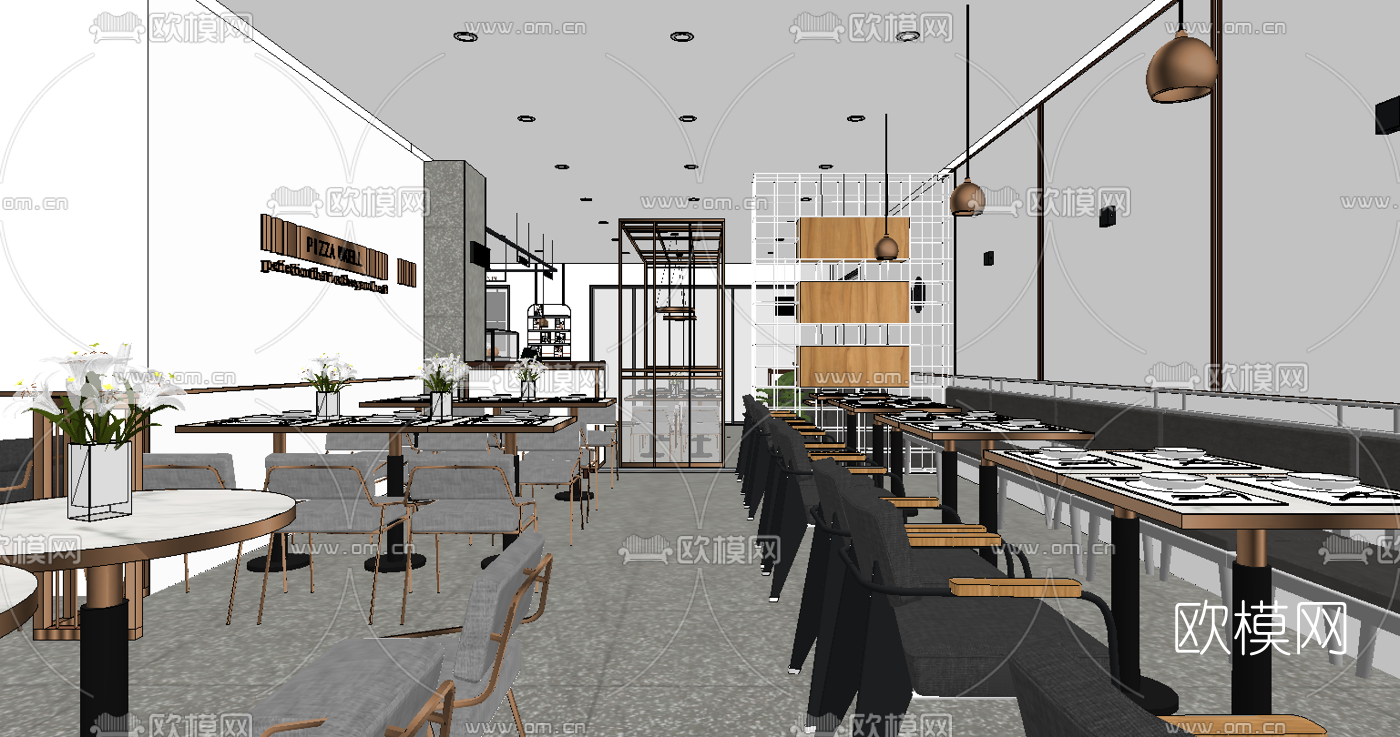 现代西餐厅su模型下载（渲染图1）