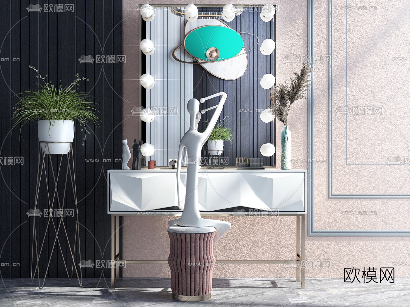 现代轻奢梳妆台3d模型下载