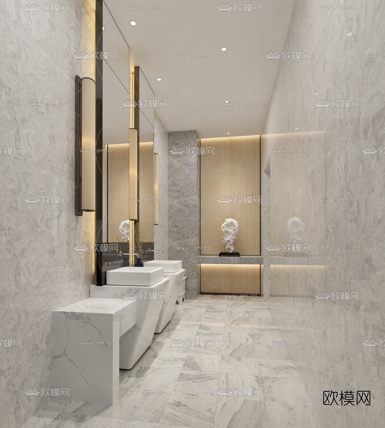 现代公用卫生间免费3d模型下载（渲染图2）