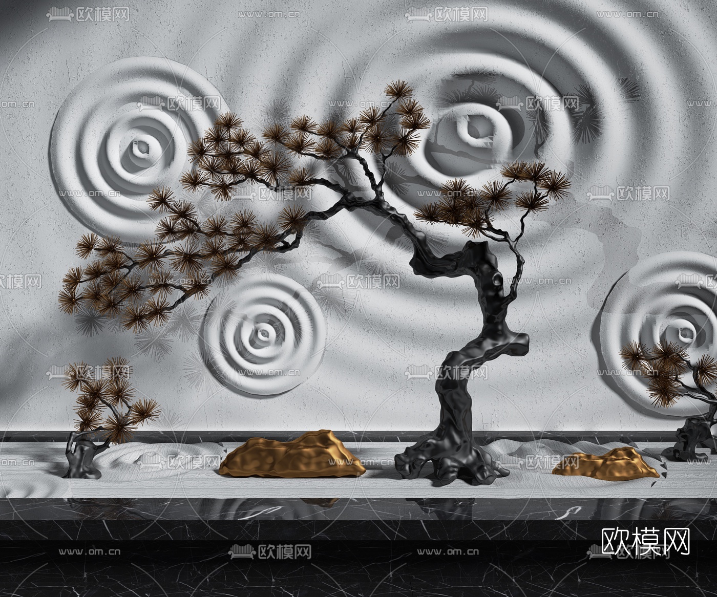 新中式仿真松树园艺小品3d模型下载