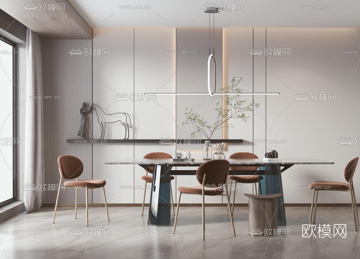 现代大理石餐桌椅3d模型