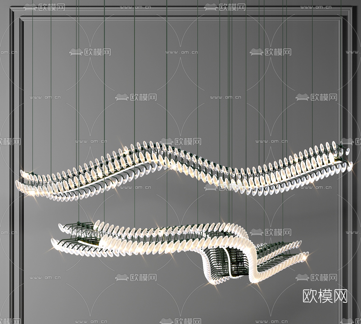 现代轻奢带状装饰吊灯3d模型下载