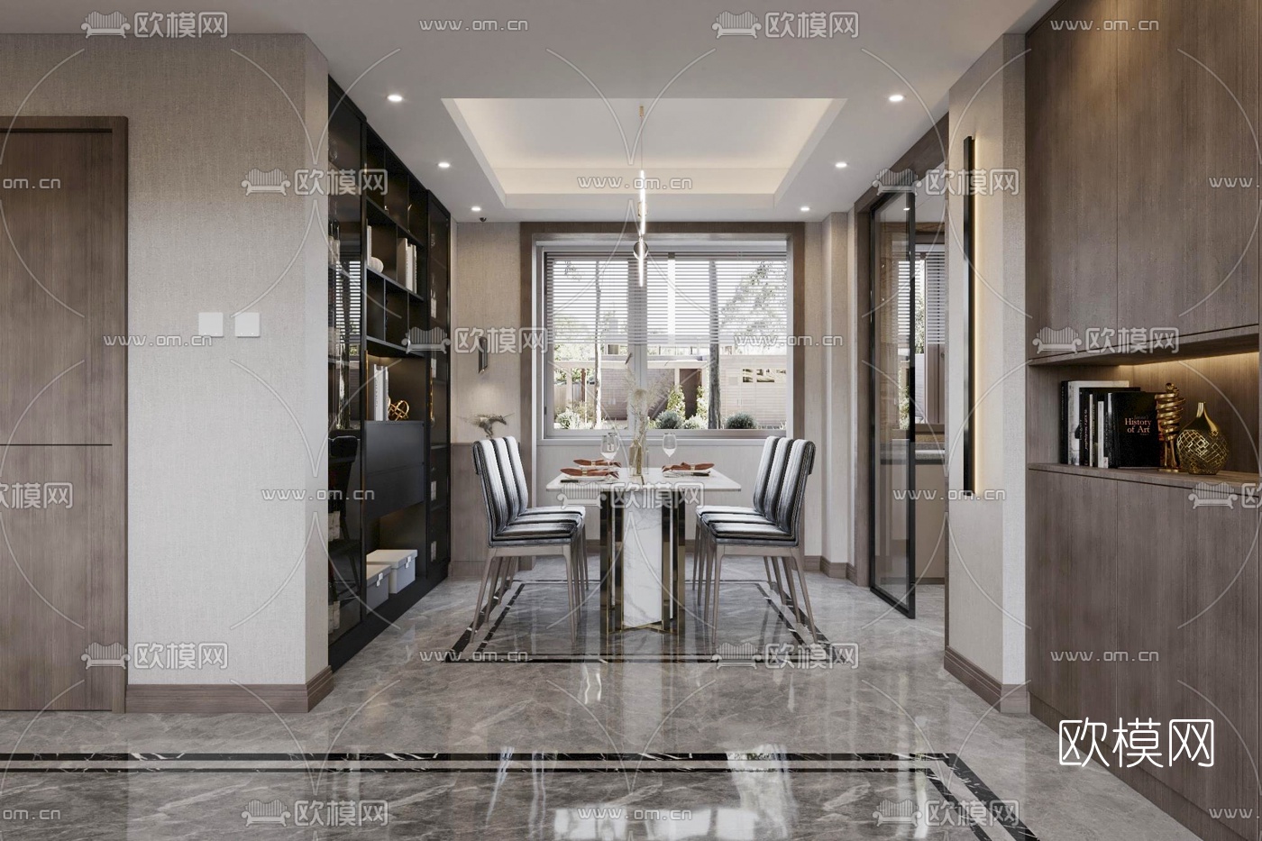 现代轻奢别墅大堂餐厅3d模型