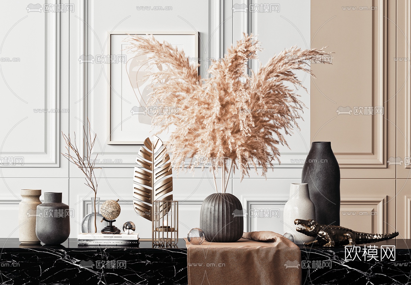 现代干芦苇花瓶饰品摆件3d模型