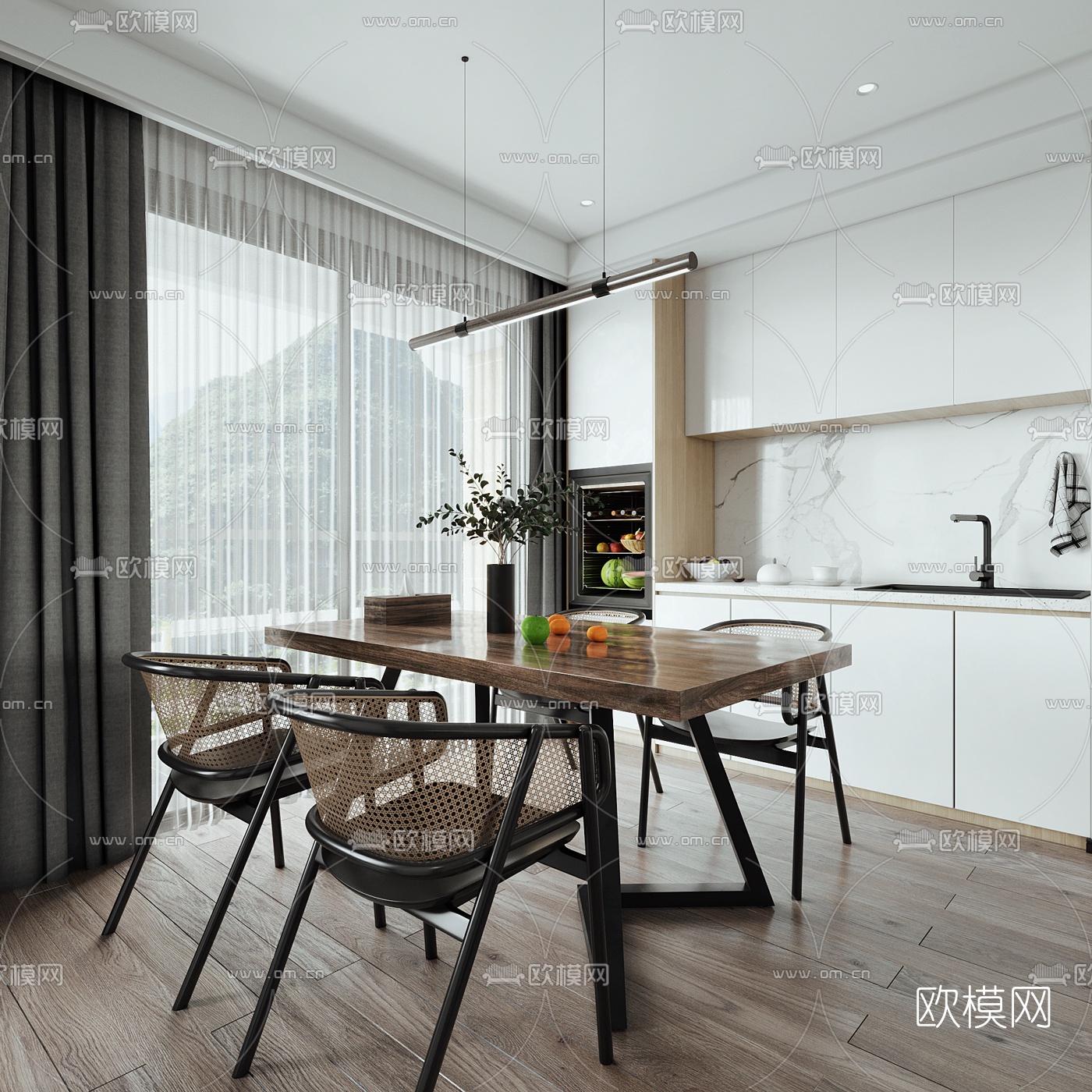 北欧客厅餐厅3d模型下载（渲染图3）