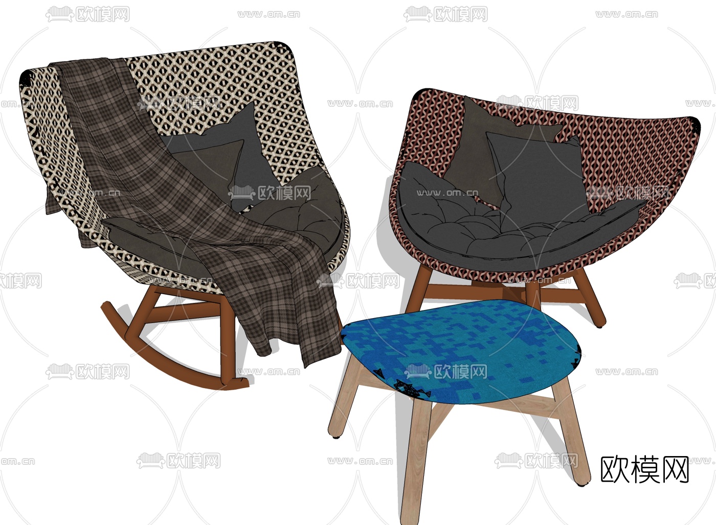 现代布艺休闲椅su模型下载