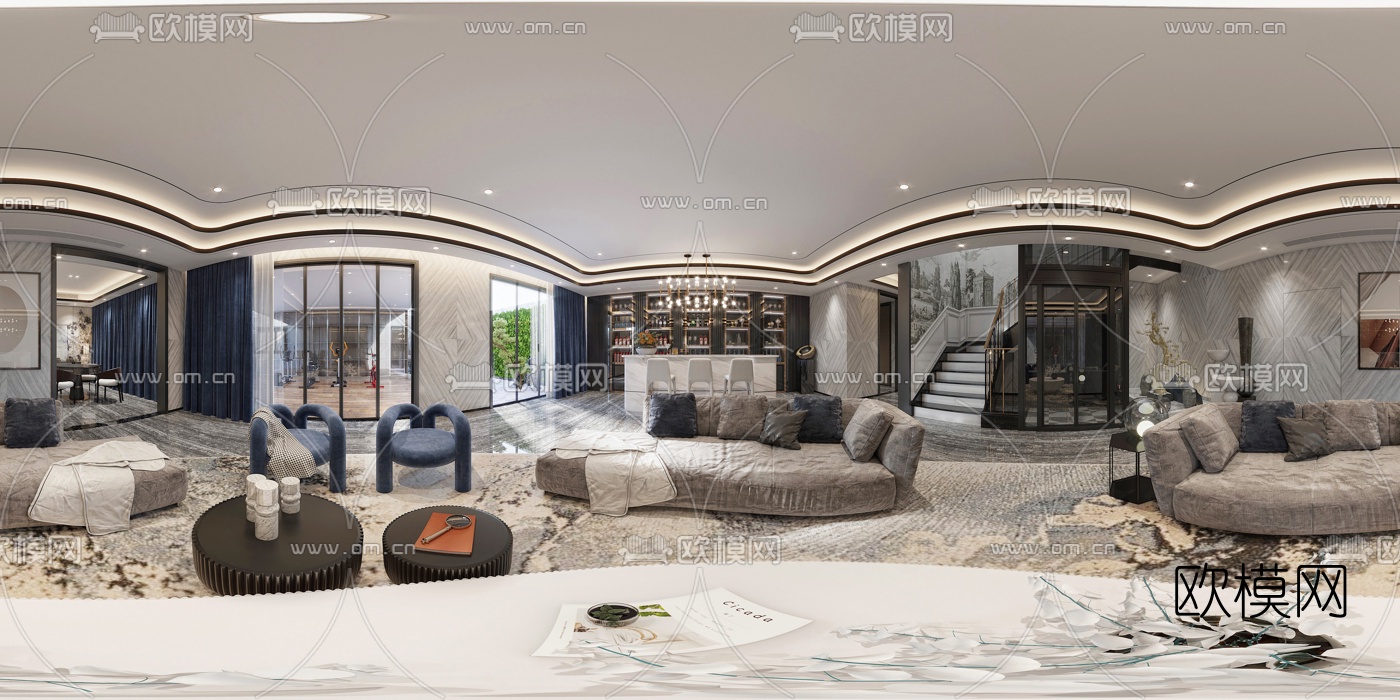 现代客厅CR全景3d模型下载_ID10279222_3dmax免费模型-欧模网