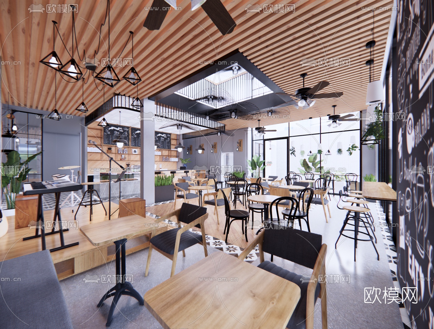 现代咖啡馆su模型下载（渲染图2）