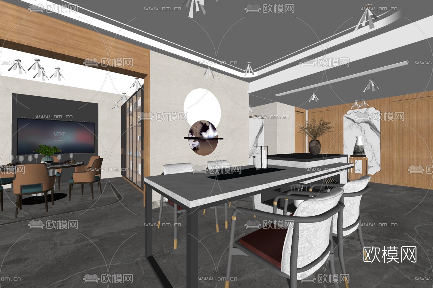 现代简约餐厅免费su模型下载